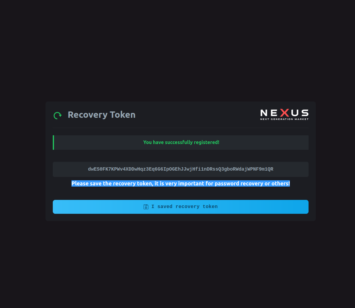 Nexus Market Recovery Token - Account Security